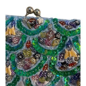 #4668 Blue clutch handbag ornate beaded sequin purse